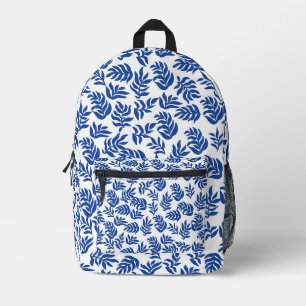 Modern Blauw Botanisch Bladeren Patroon Bedrukte Rugzak