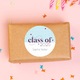 Modern blauw Bourgogne afstudeerkappatroon Ronde Sticker