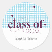 Modern blauw Bourgogne afstudeerkappatroon Ronde Sticker (Voorkant)