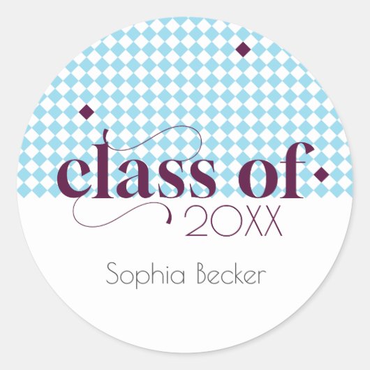 Modern blauw Bourgogne afstudeerkappatroon Ronde Sticker (Voorkant)