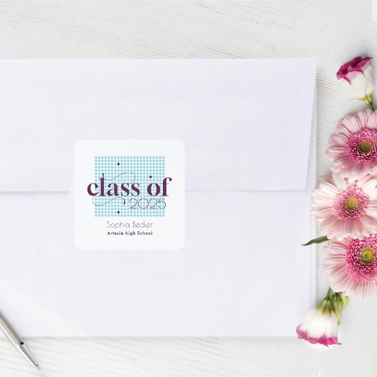 Modern blauw Bourgogne afstudeerkappatroon Vierkante Sticker