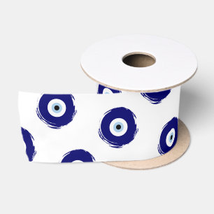 Modern Blauw Boze Oog Geluk & Bescherming Symbool Satijnen Lint