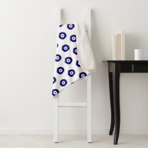 Modern Blauw Boze Oog Geluk & Bescherming Symbool Sherpa Deken