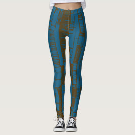 Modern blauw & bruin abstract patroon leggings