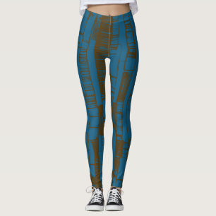 Modern blauw & bruin abstract patroon  leggings