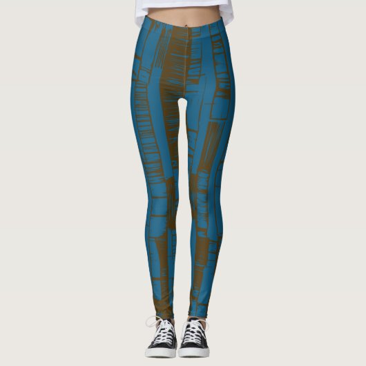 Modern blauw & bruin abstract patroon leggings (Voorkant)