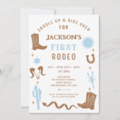 Modern Blauw Bruin Cowboy Eerste Rodeo 1e Verjaard Kaart (Voorkant)