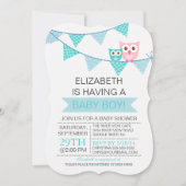 Modern Blauw Bunting Pennant Uil Boy Baby shower Kaart (Voorkant)