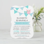 Modern Blauw Bunting Pennant Uil Boy Baby shower Kaart (Staand voorkant)