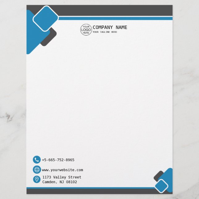 Modern blauw Business logo Letterhead Briefhoofd (Voorkant)