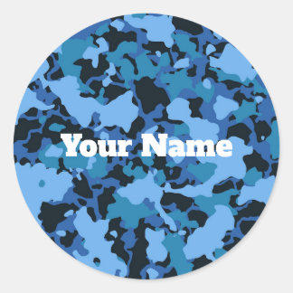 Modern blauw Camouflage Ronde Sticker