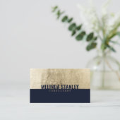 Modern blauw chic goud folie elegant kleurenblok visitekaartje (Staand voorkant)