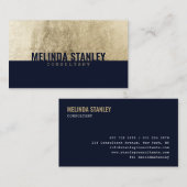 Modern blauw chic goud folie elegant kleurenblok visitekaartje (Voorkant / Achterkant)