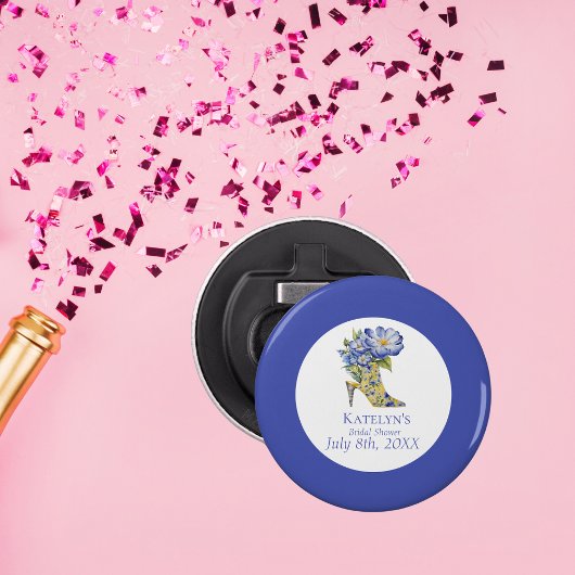 Modern blauw Chinoiserie High-Heel Shoe Bridal Sho Button Flesopener