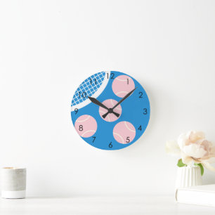 Modern Blauw Court Tennis Roze Bal Racket Ronde Klok