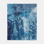 Modern blauw cyanotype botanisch blad fleece deken (Voorkant)