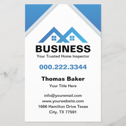 Modern Blauw Dak Huis Logo Vastgoed Flyer (Voorkant)