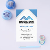 Modern Blauw Dak Huis Logo Vastgoed Flyer (Enkel)