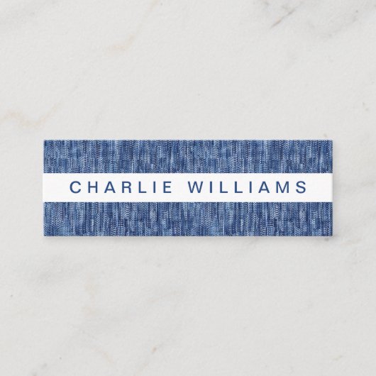 Modern blauw denim patroon professioneel mini visitekaartje (Voorkant)