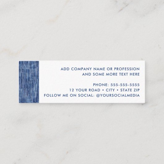 Modern blauw denim patroon professioneel mini visitekaartje (Achterkant)