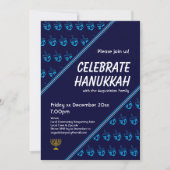 Modern Blauw DREIDEL Custom VIEREN HANUKKAH Kaart (Voorkant)