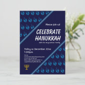 Modern Blauw DREIDEL Custom VIEREN HANUKKAH Kaart (Staand voorkant)
