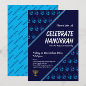 Modern Blauw DREIDEL Custom VIEREN HANUKKAH Kaart (Voorkant / Achterkant)
