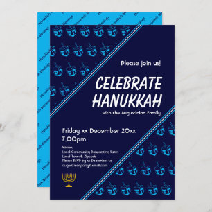 Modern Blauw DREIDEL Custom VIEREN HANUKKAH Kaart