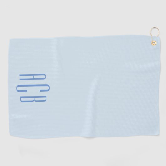 Modern Blauw Drie Lettermonogram Golfhanddoek (Horizontaal)