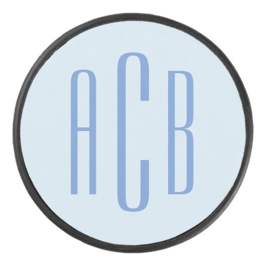 Modern Blauw Drie Lettermonogram Hockey Puck (Voorkant)