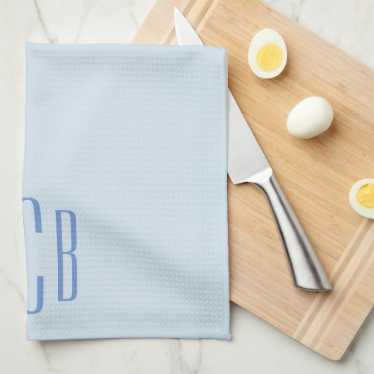 Modern Blauw Drie Lettermonogram Theedoek (Quarter Fold)