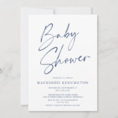 Modern blauw, eenvoudig handgeschreven script Baby Kaart (Voorkant)