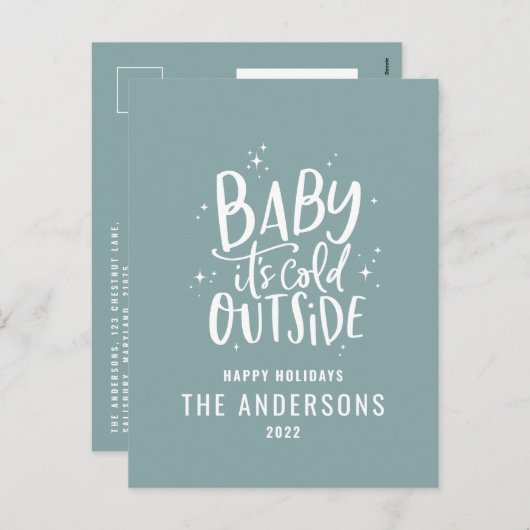 modern blauw elegant script budgetteren feestdagenkaart (Voorkant / Achterkant)