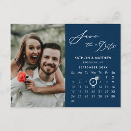 Modern Blauw Elegant Script Photo Save the Date Aankondigingskaart