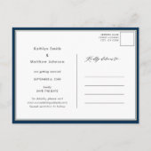 Modern Blauw Elegant Script Photo Save the Date Aankondigingskaart (Achterkant)