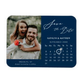 Modern Blauw Elegant Script Photo Save the Date Magneet (Horizontaal)