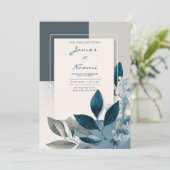 Modern blauw en beige geometrische botanische brui kaart (Staand voorkant)
