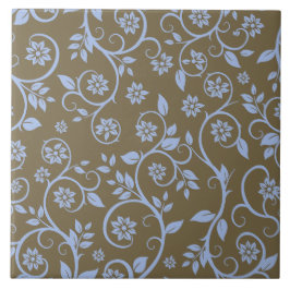 modern blauw en bruin bloemmotief tegeltje