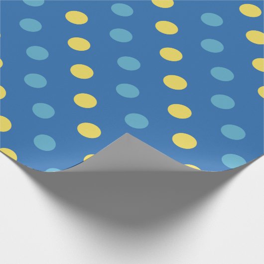 Modern Blauw en Geel Polka Dot Patroon Cadeaupapier (Hoek)