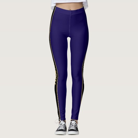 Modern blauw en goud aangepaste tekst leggings (Voorkant)