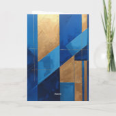 Modern Blauw en Goud Abstract Blank Kaart (Achterkant)