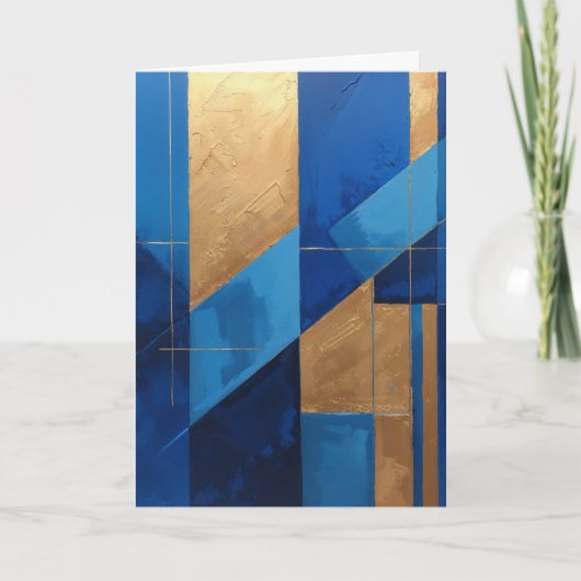 Modern Blauw en Goud Abstract Blank Kaart (Voorkant)