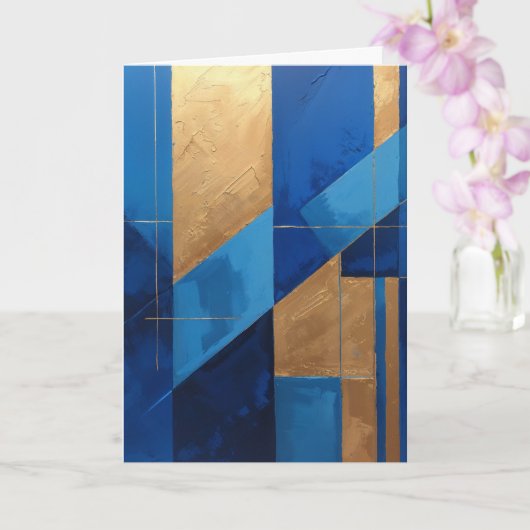 Modern Blauw en Goud Abstract Blank Kaart (Orchidee)