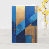 Modern Blauw en Goud Abstract Blank Kaart (Gele Bloem)