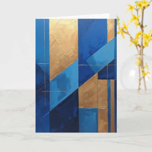 Modern Blauw en Goud Abstract Blank Kaart (Gele Bloem)