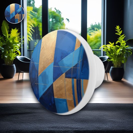Modern blauw en goud Abstract Keramische Knop