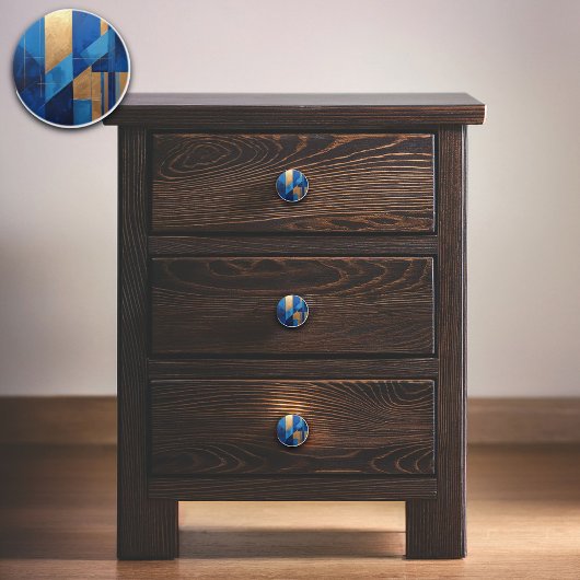 Modern blauw en goud Abstract Keramische Knop