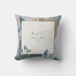 Modern blauw en goud geometrische botanische bruil kussen