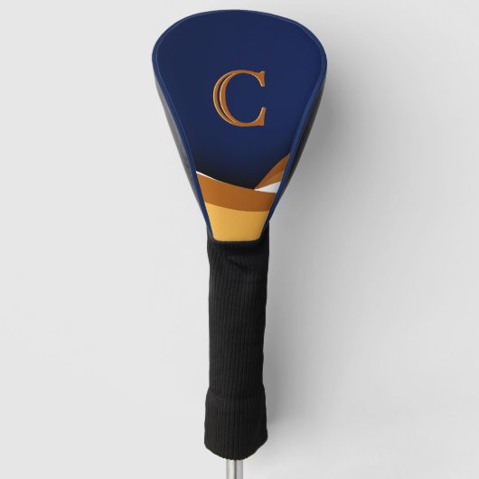Modern Blauw en Goud Golf Monogram Ontwerp Golfheadcover (Voorkant)