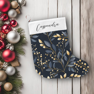 Modern blauw en goud kerstblad grote kerstsok